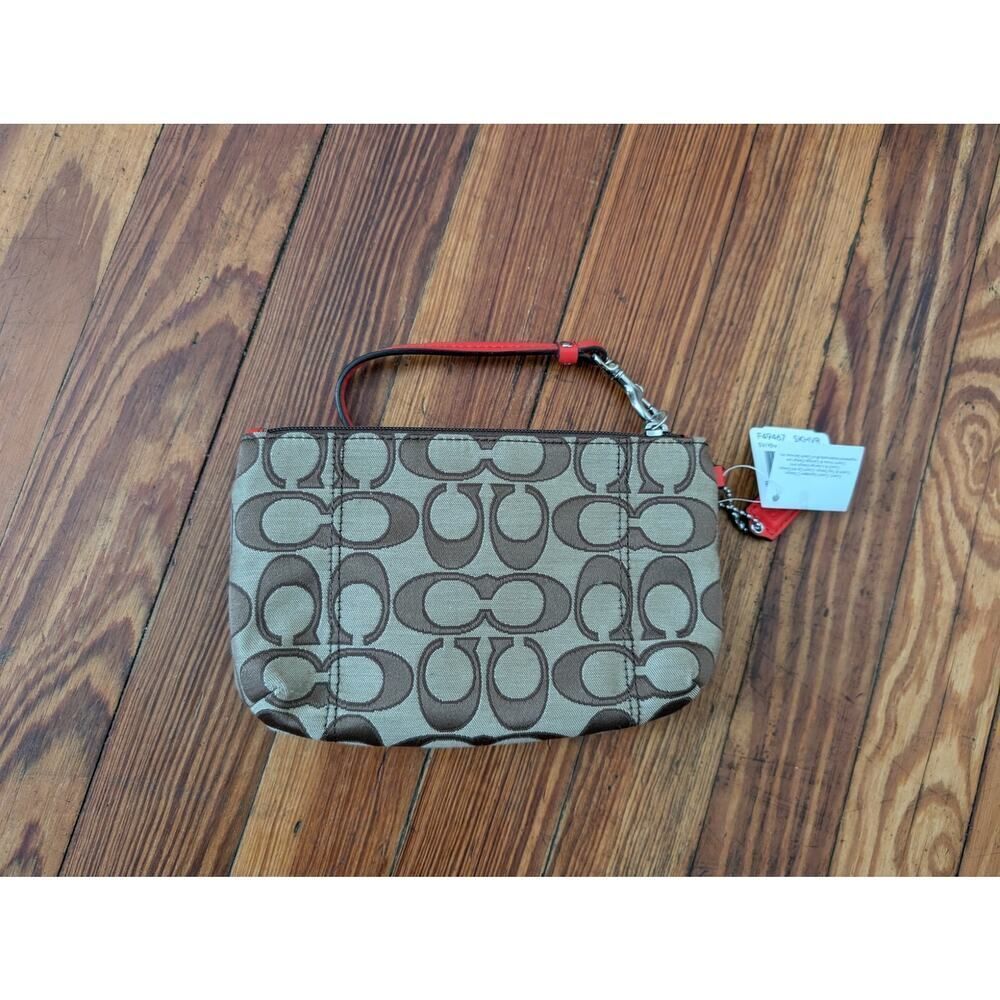 Coach Khaki Wristlet C-Logo Orange NWT